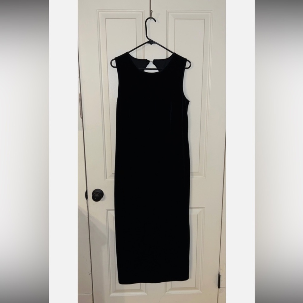 Maggy London Vintage Black Velvet Velour Sheath Dress sz 10 Maxi Dress